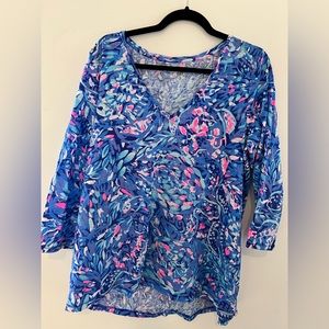 Lilly Pulitzer Etta 3/4 Sleeve Top in Royal Purple Party Wave NWOT
